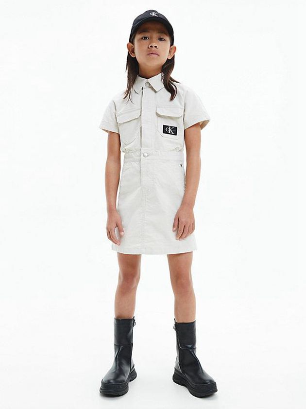 Calvin Klein USA Corduroy Shirt Girls Dress White 0389247-FZ